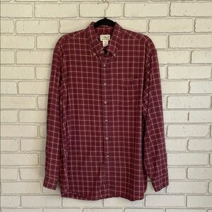 L.L. Bean Men's Burgundy Plaid Flannel Shirt